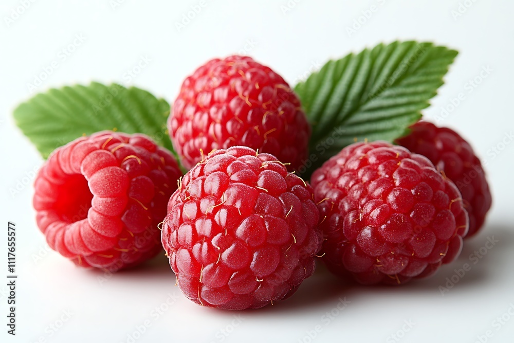 Ripe raspberries with leaf isolated on a white background
Ripe raspberries with leaf isolated on a white background