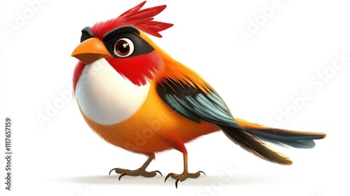 Colorful Cartoon Bird Character with Vibrant Feathers and Playful Expression for Creative Projects photo