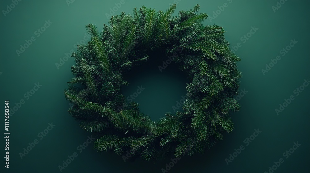 Green Christmas Wreath on Dark Background Green Christmas Wreath on Dark Background