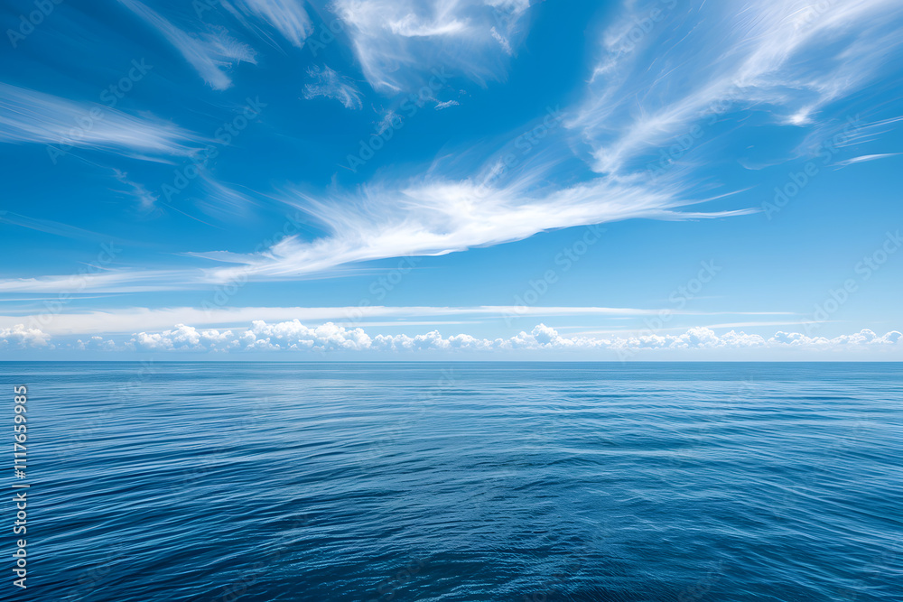 Fototapeta premium Open Ocean under Expansive Blue Sky - Symbolizing Isolation