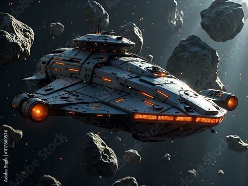 Wallpaper Mural A futuristic starship navigating through a field of asteroids in deep space, digital art of science fiction concept. Torontodigital.ca