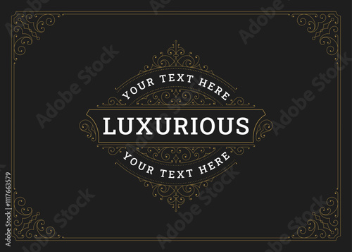 Luxury elegant classical floral motif ornate greeting card design template vector illustration. Vintage flourishes vignette Victorian scroll calligraphic element for restaurant menu label cover