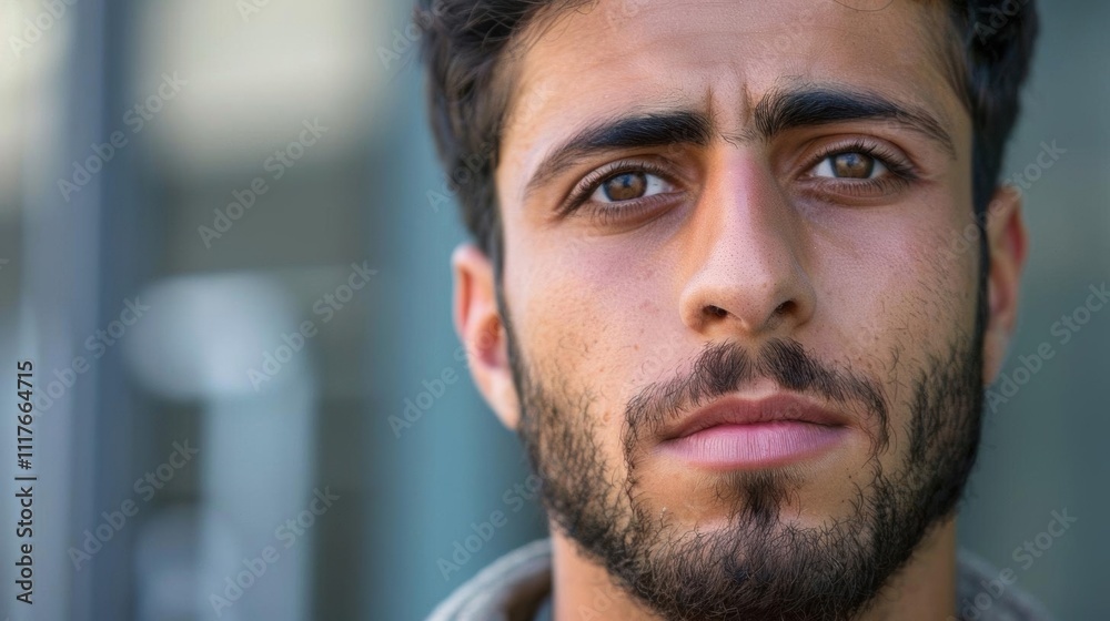 Close-up portrait of a young man with a serious expression. Close-up portrait of a young man with a serious expression.