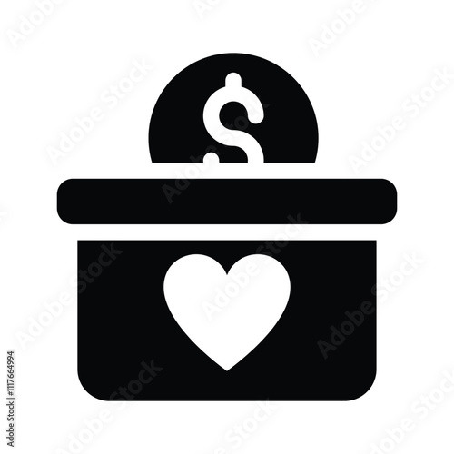 A donation box with a heart and a dollar symbol, representing charitable giving