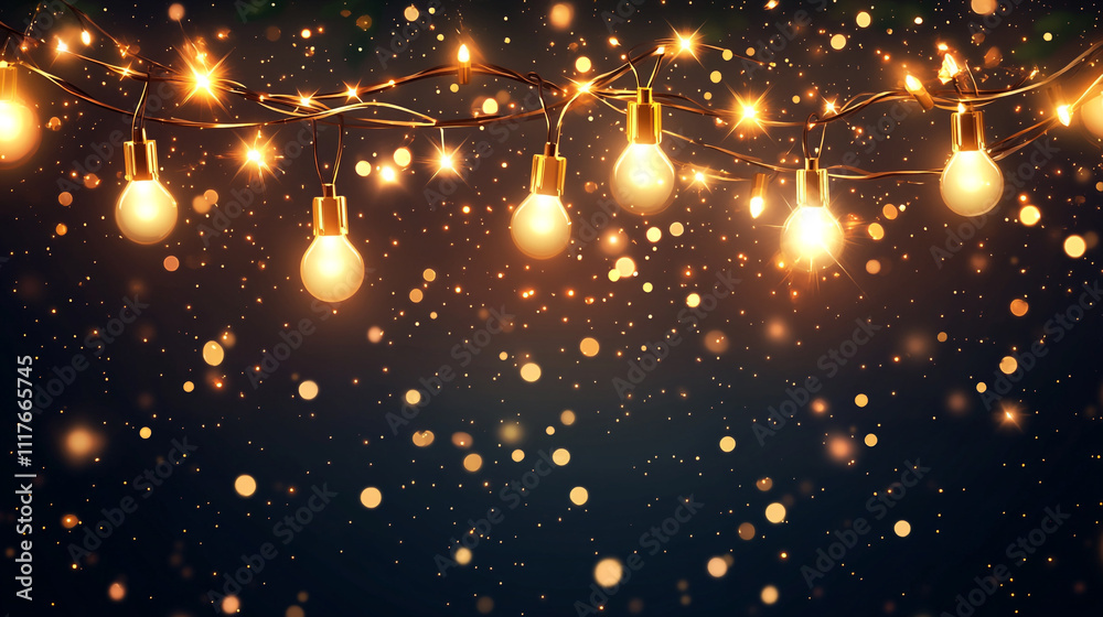 Happy New Year Celebration 2025 less sparkles Banner, Dark background with golden bokeh particles and festive lights Happy New Year Celebration 2025 less sparkles Banner, Dark background with golden bokeh particles and festive lights