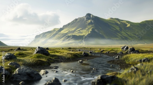 Scenic Landscape of Hengill, Iceland with Lush Greenery photo