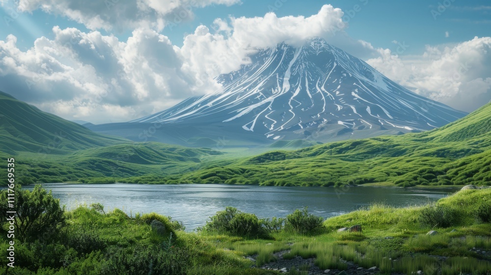 Majestic Klyuchevskaya Sopka in Serene Russian Landscape Majestic Klyuchevskaya Sopka in Serene Russian Landscape