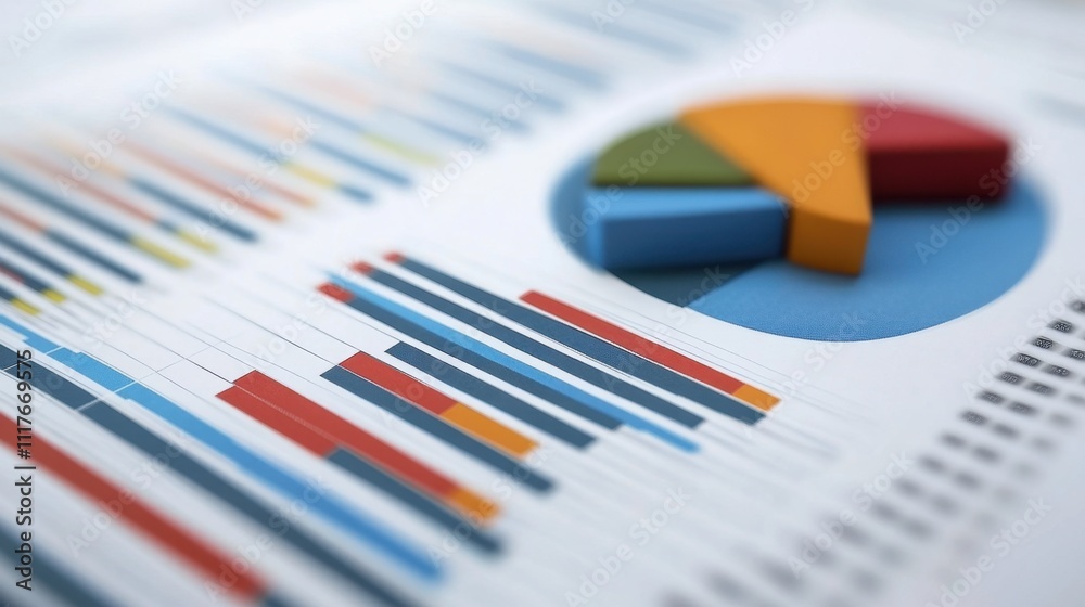 Close-up of Colorful Financial Charts and Graphs.