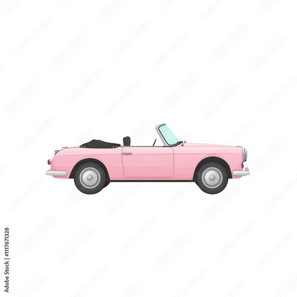 Fototapeta premium Pink Classic Convertible Car Side View Illustration