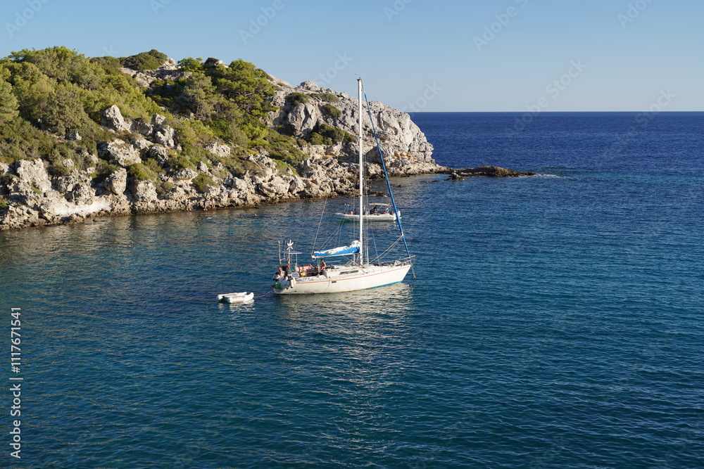picturesque destination , yatch in Antony Quinn bay in Rhodes , Greece picturesque destination , yatch in Antony Quinn bay in Rhodes , Greece
