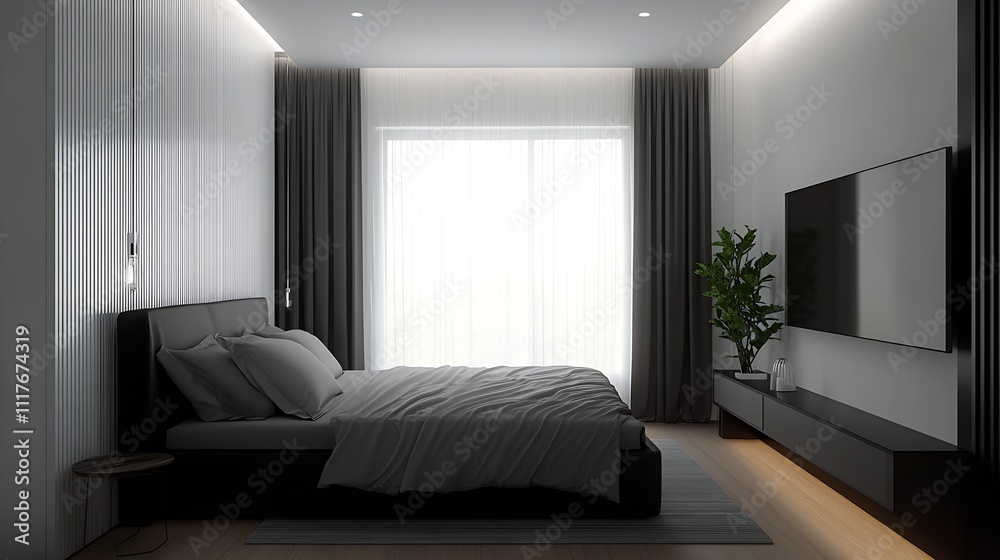 Modern Minimalist Bedroom Interior with Elegant Neutral Tones and Stylish Decor Elements : Generative AI Modern Minimalist Bedroom Interior with Elegant Neutral Tones and Stylish Decor Elements : Generative AI