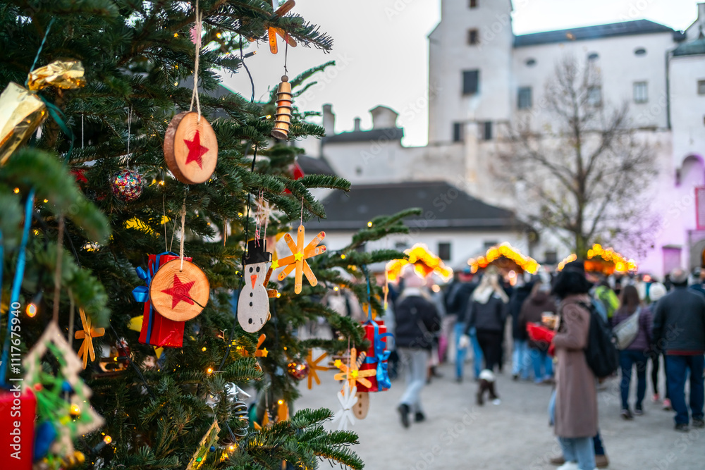 Fototapeta premium Christmas market in the Hohensalzburg Castle in Salzburg, Austria