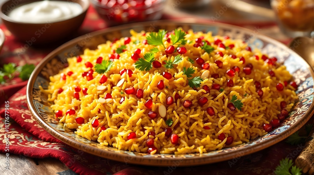 Toy Osh-e Anor Festive Pilaf with Pomegranate Seeds and Almonds (Kyrgyzstan Cuisine) Toy Osh-e Anor Festive Pilaf with Pomegranate Seeds and Almonds (Kyrgyzstan Cuisine)