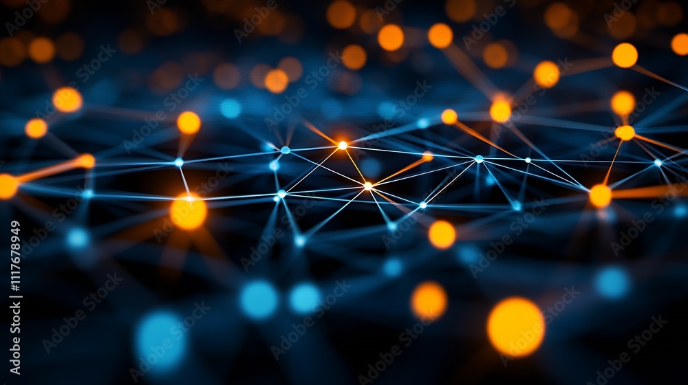 Abstract Digital Network with Dynamic Glowing Nodes and Modern High Tech Visual Patterns : Generative AI Abstract Digital Network with Dynamic Glowing Nodes and Modern High Tech Visual Patterns : Generative AI