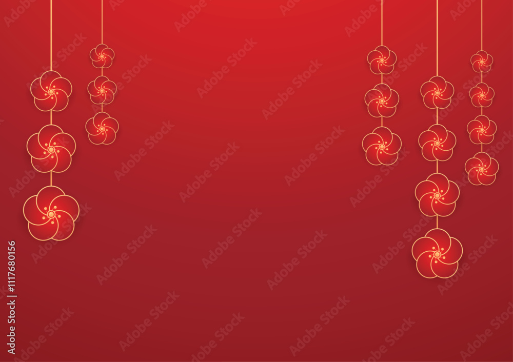 Chinese new year luxury. Oriental flower gold line art texture on red background. Design illustration for wallpaper, card, poster, packaging, advertising. Chinese new year luxury. Oriental flower gold line art texture on red background. Design illustration for wallpaper, card, poster, packaging, advertising.