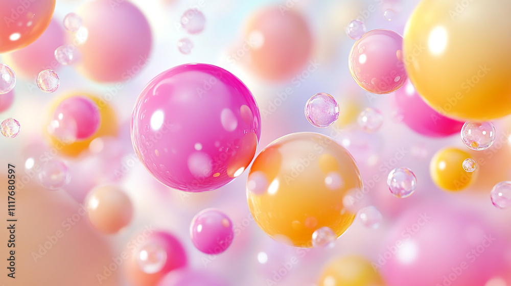 Colorful spheres float in a vibrant, abstract background creating a whimsical atmosphere Colorful spheres float in a vibrant, abstract background creating a whimsical atmosphere