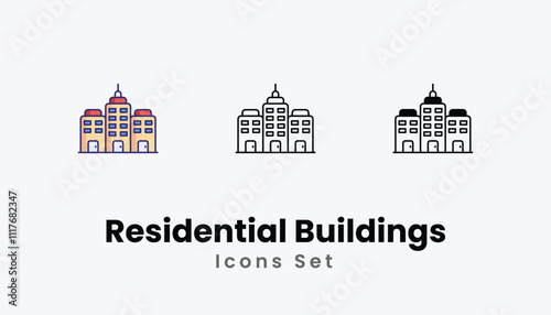 Residential Buildings Icons thin line and glyph vector icon stock illustration