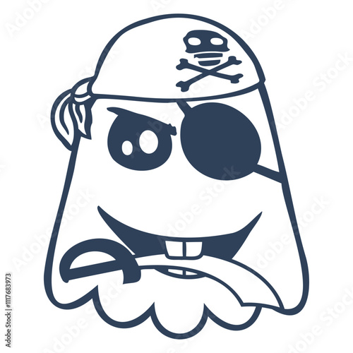 Funny Pirate Ghost Evil Cool Halloween Eye Patch Design Lover Art Vector Illustration Card T-Shirt Poster Sticker Graphic Print Decorative Drawing Isolated Logo Decoration Symbol Creative Cool Style
 photo