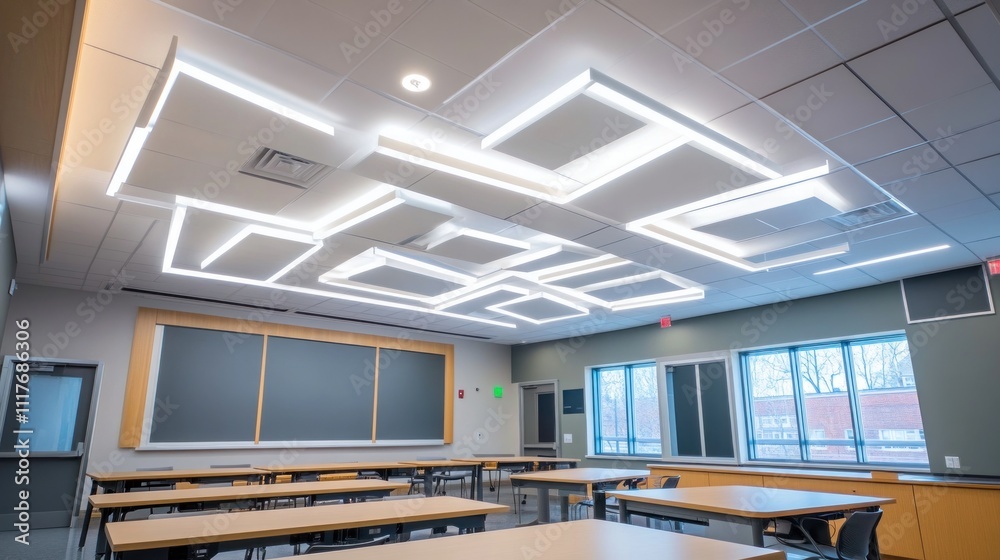 Modern Classroom with Geometric Lighting
