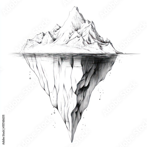Detailed pencil sketch of an iceberg, showing the submerged portion.