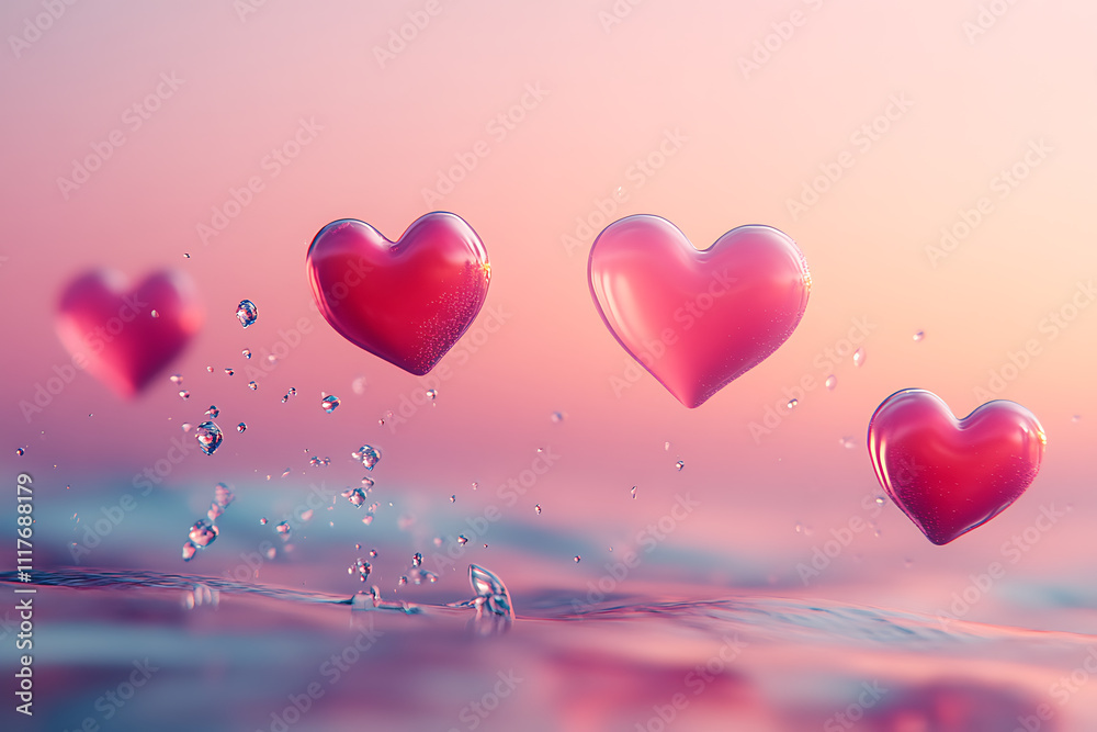Modern Valentine's Day design featuring a gradient blend of vibrant pink and scarlet with minimalist floating heart icons, creating a chic romantic atmosphere Modern Valentine's Day design featuring a gradient blend of vibrant pink and scarlet with minimalist floating heart icons, creating a chic romantic atmosphere
