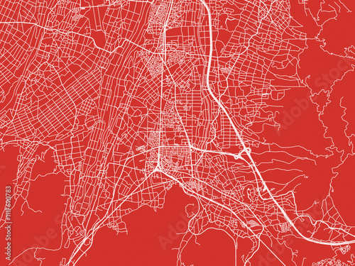 Christmas Map of Shiojiri, Japan in Snowy White on Festive Red Background. photo