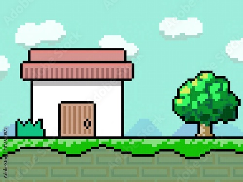 家と木と道のドット絵