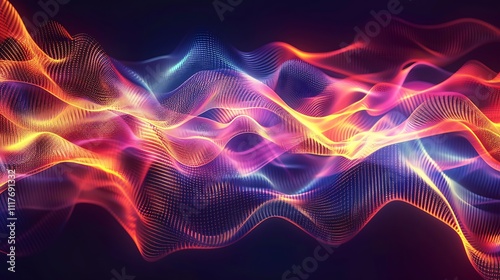 An abstract composition with dynamic waves of light in vibrant colors, resembling a digital pulse or signal
