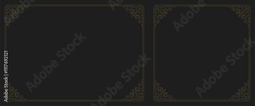 Elegant luxury vintage flourishes golden ornate frame with corner set vector illustration. Classical swirl Victorian filigree scroll ornament calligraphic design border for text decoration emblem