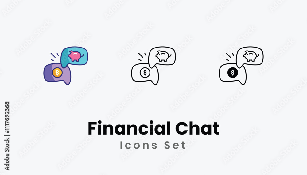 Financial Chat Icons thin line and glyph vector icon stock illustration Financial Chat Icons thin line and glyph vector icon stock illustration