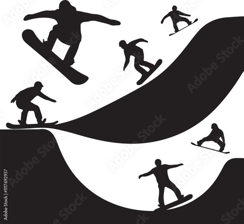 silhouettes of snowboarder