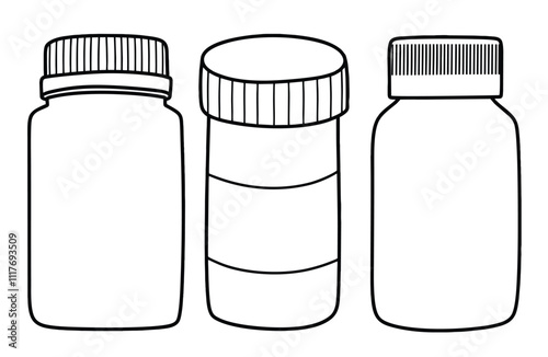 Hand drawn outline vaccine bottle. medical doodle set with art line style on isolated white background.