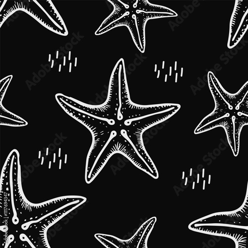 Cute hand drawn starfish seamless pattern collection in various colors in grid	
