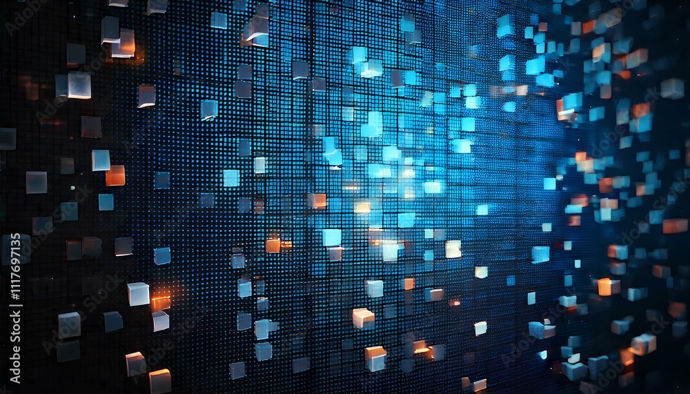Abstract Digital Technology Futuristic Background with Square Pixels and Halftone Pattern Abstract Digital Technology Futuristic Background with Square Pixels and Halftone Pattern