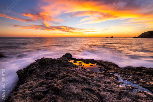 Sunset over Crescent Bay Beach in Laguna Beach
