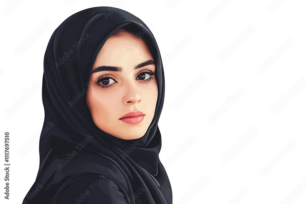 Illustration of beautiful young muslim woman wearing black hijab Illustration of beautiful young muslim woman wearing black hijab