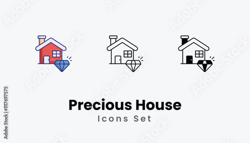 Precious House Icons thin line and glyph vector icon stock illustration