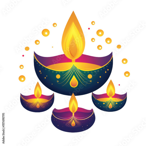 Vibrant Diwali Diya Candle Lamp Festival Decorations India Celebration Colors Yellow Orange Pink Purple Joy Light Traditional Indian Decor photo