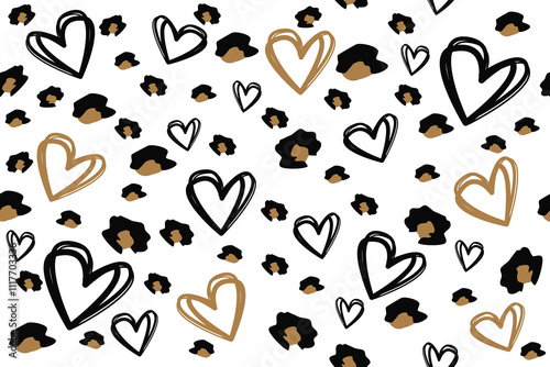 Love Background Pattern,seamless geometrical Harte pattern on black