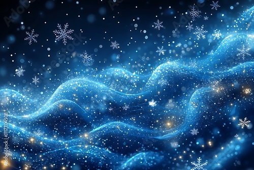 snowflakes and stars descending on background 