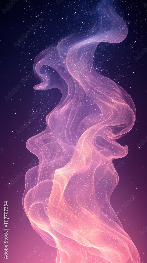 Ethereal smoke swirls in vibrant hues against a starry night sky backdrop showcasing beauty in motion Ethereal smoke swirls in vibrant hues against a starry night sky backdrop showcasing beauty in motion