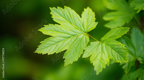 Fresh green leaves glistening in sunlight in a natural setting