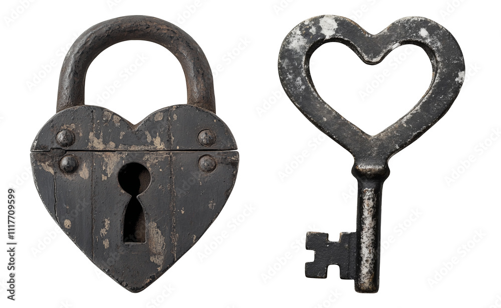Key and lock in heart shape for valentine’s day. Isolated PNG photo Key and lock in heart shape for valentine’s day. Isolated PNG photo