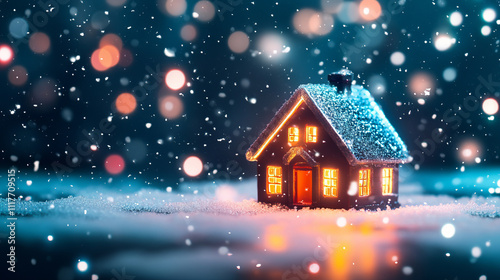 Colorful Christmas House with Bright Lights