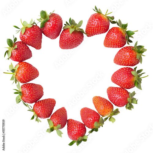 Heart made from strawberries, romantic isolated frame, border for valentine’s day