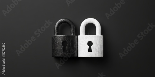 Black and White Padlocks on Dark Background Symbolizing Security Duality