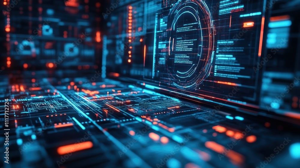 Obraz premium Digital Interface with Glowing Circuitry