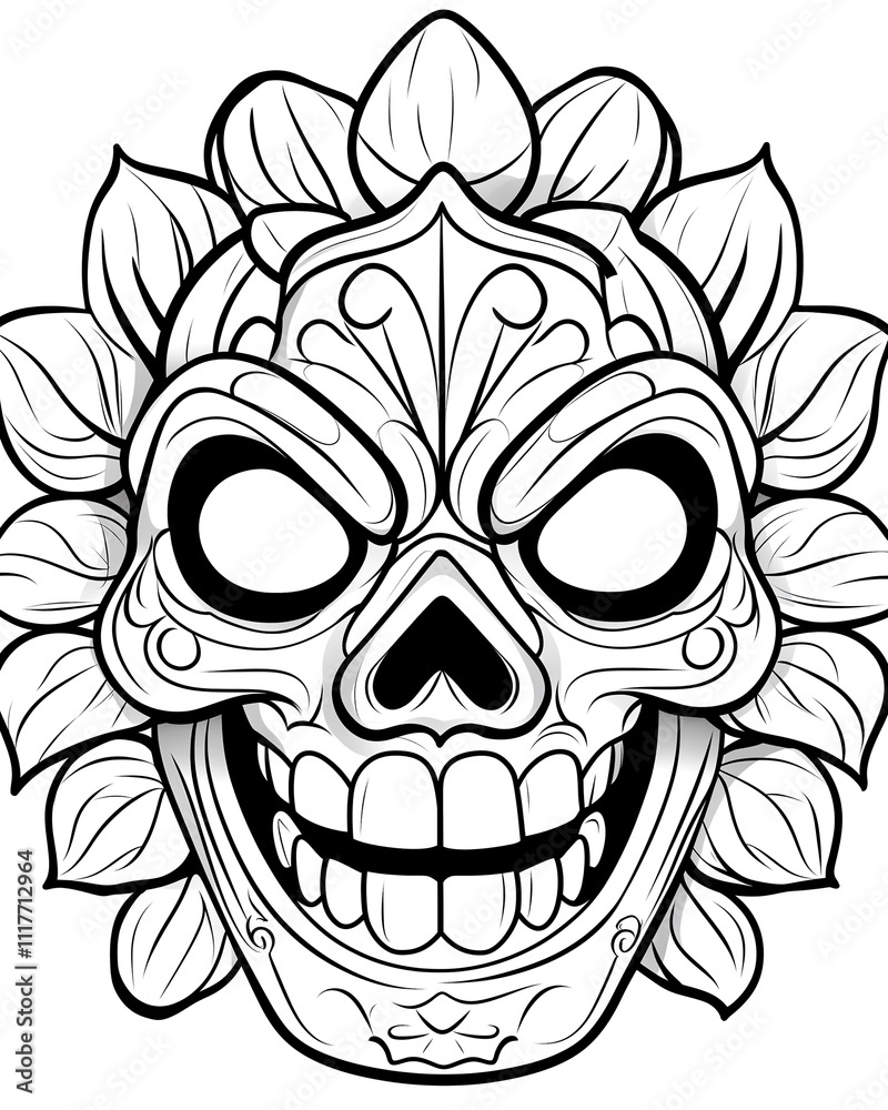 A skull with a flower on it. The skull has a smile on it. The flower is green A skull with a flower on it. The skull has a smile on it. The flower is green