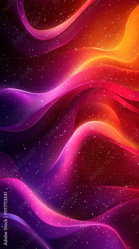 Colorful abstract waves with starry background creating a vibrant visual experience at nighttime