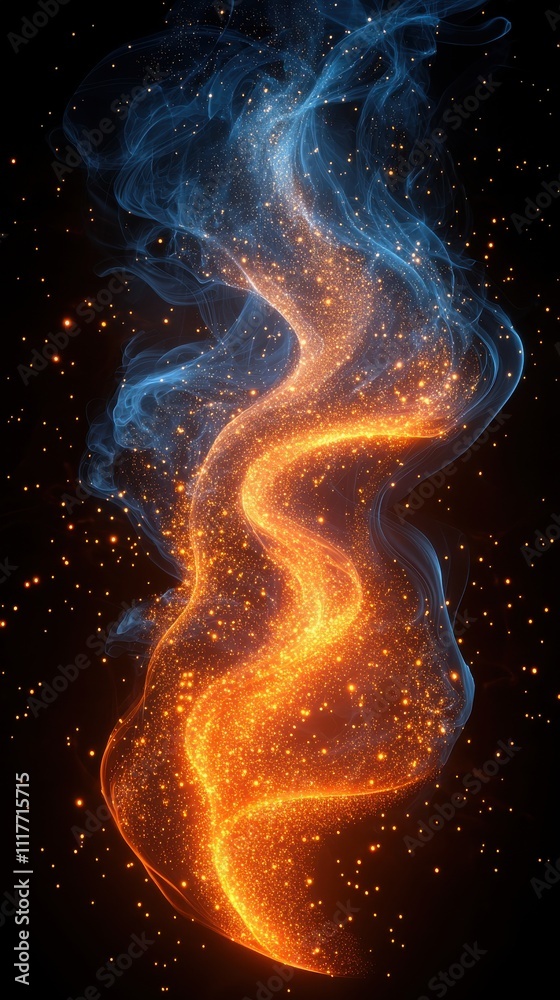 Vibrant swirling smoke with golden and blue hues creating a captivating visual effect against a dark background Vibrant swirling smoke with golden and blue hues creating a captivating visual effect against a dark background